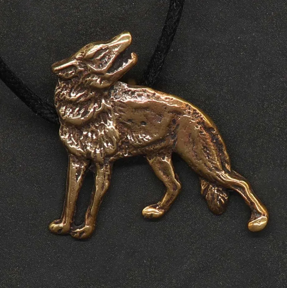 Wolf Anhänger Kette Schmuck Bronze
