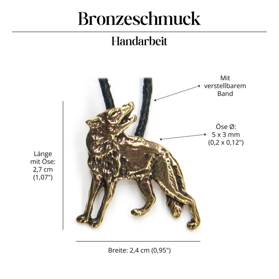 Wolf Anhänger Kette Schmuck Bronze