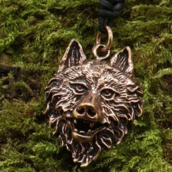 Wolf Kette Anhänger Schmuck Bronze Wolfskopf