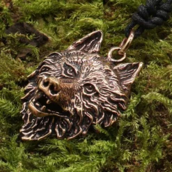 Wolf Kette Anhänger Schmuck Bronze Wolfskopf