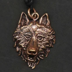 Wolf Kette Anhänger Schmuck Bronze Wolfskopf