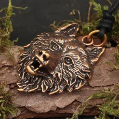 Wolf Kette Anhänger Schmuck Bronze Wolfskopf