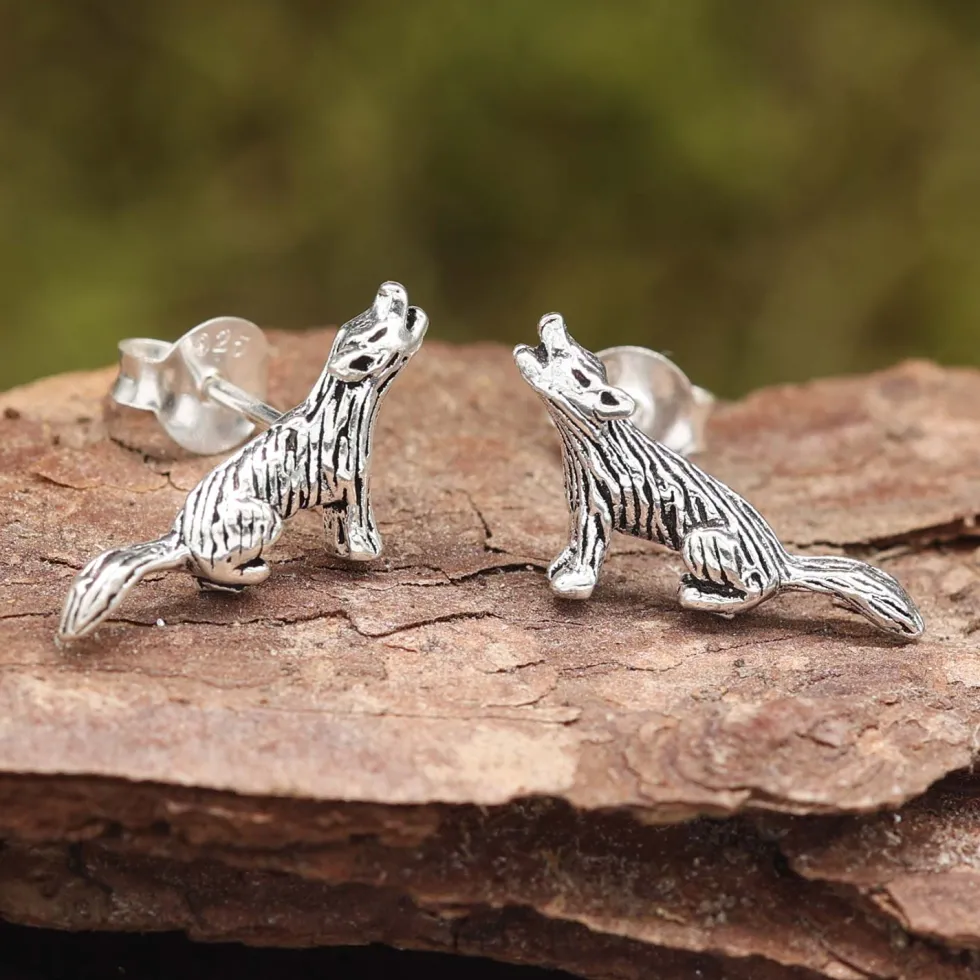Wolf Ohrstecker 925 Silber Ohrschmuck