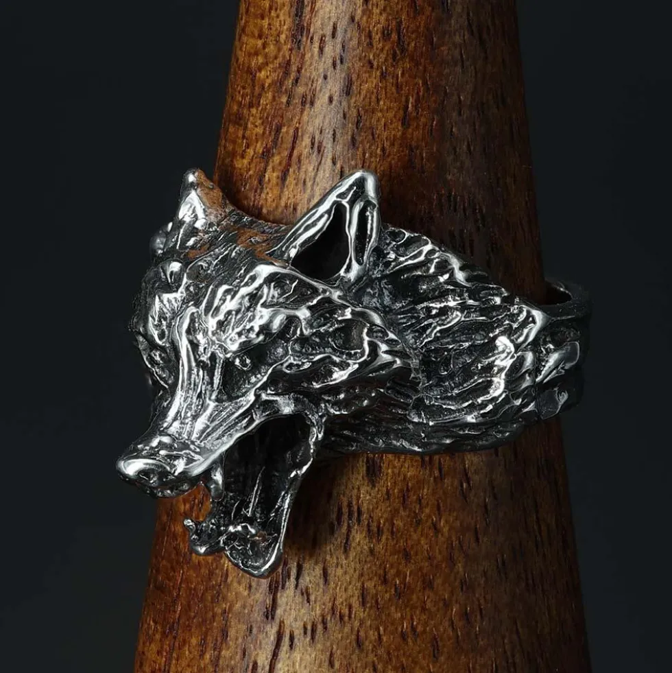 Wolf Ring 925er Silberschmuck Wolfskopf