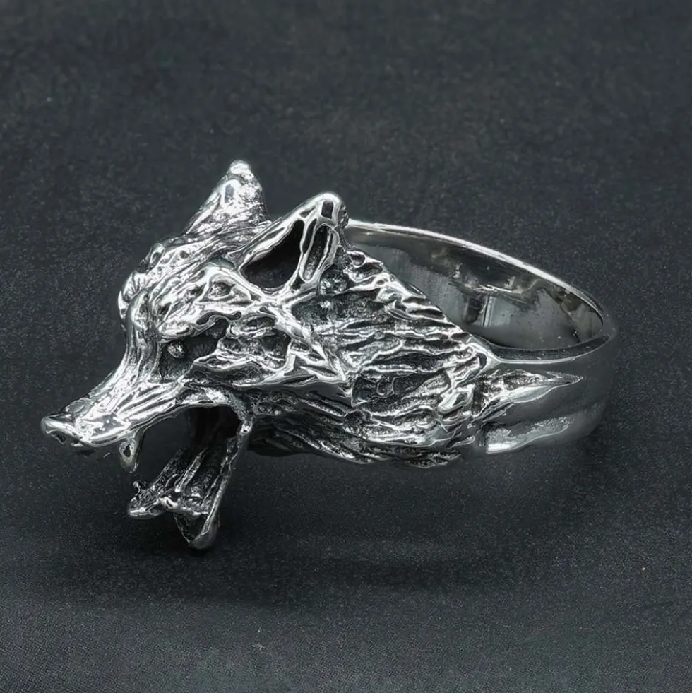 Wolf Ring 925er Silberschmuck Wolfskopf