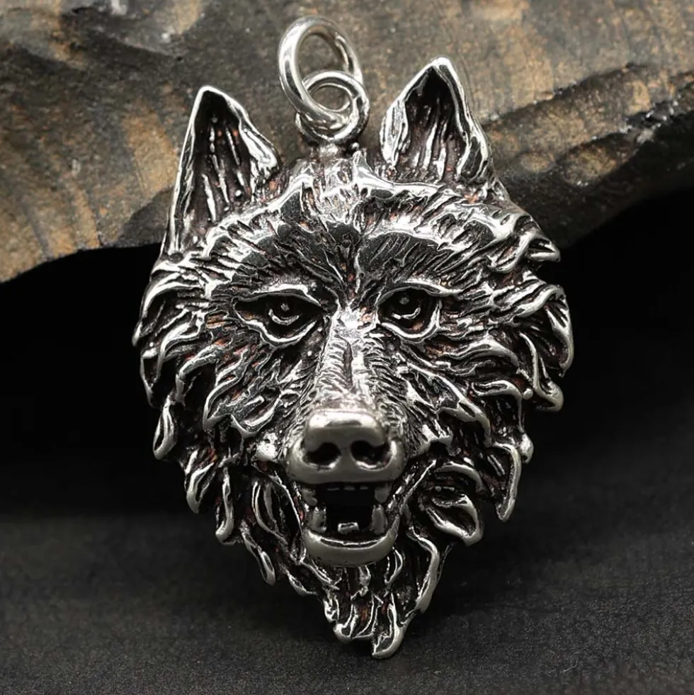 Wolf Schmuck Anhänger aus Silber Wolfskopf Kettenanhänger 925 Silber