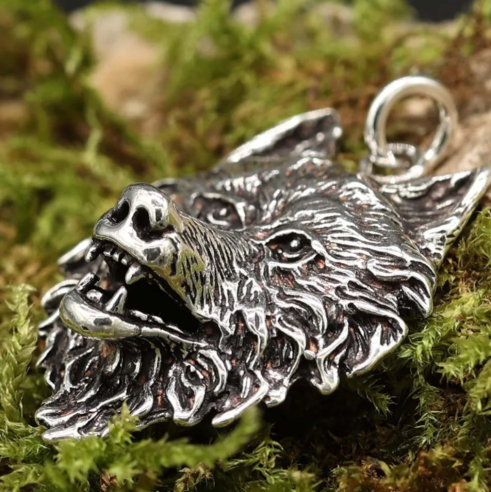 Wolf Schmuck Anhänger aus Silber Wolfskopf Kettenanhänger 925 Silber