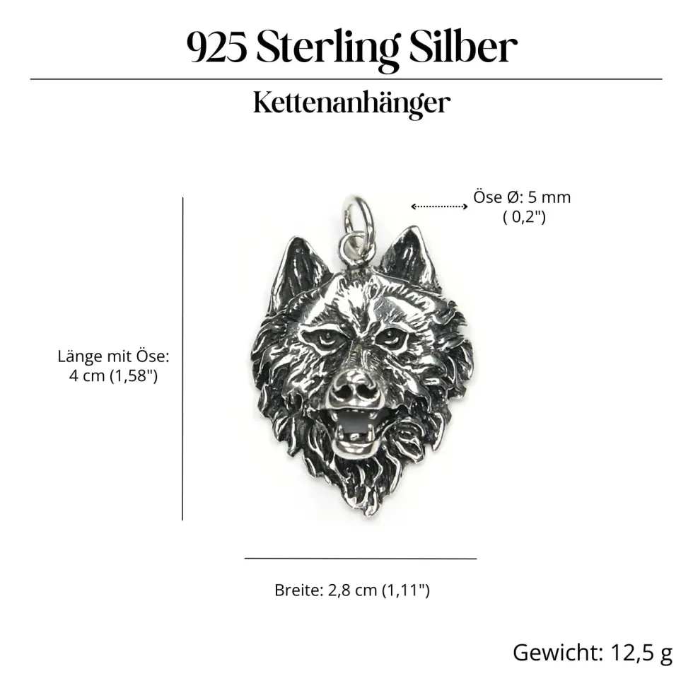 Wolf Schmuck Anhänger aus Silber Wolfskopf Kettenanhänger 925 Silber