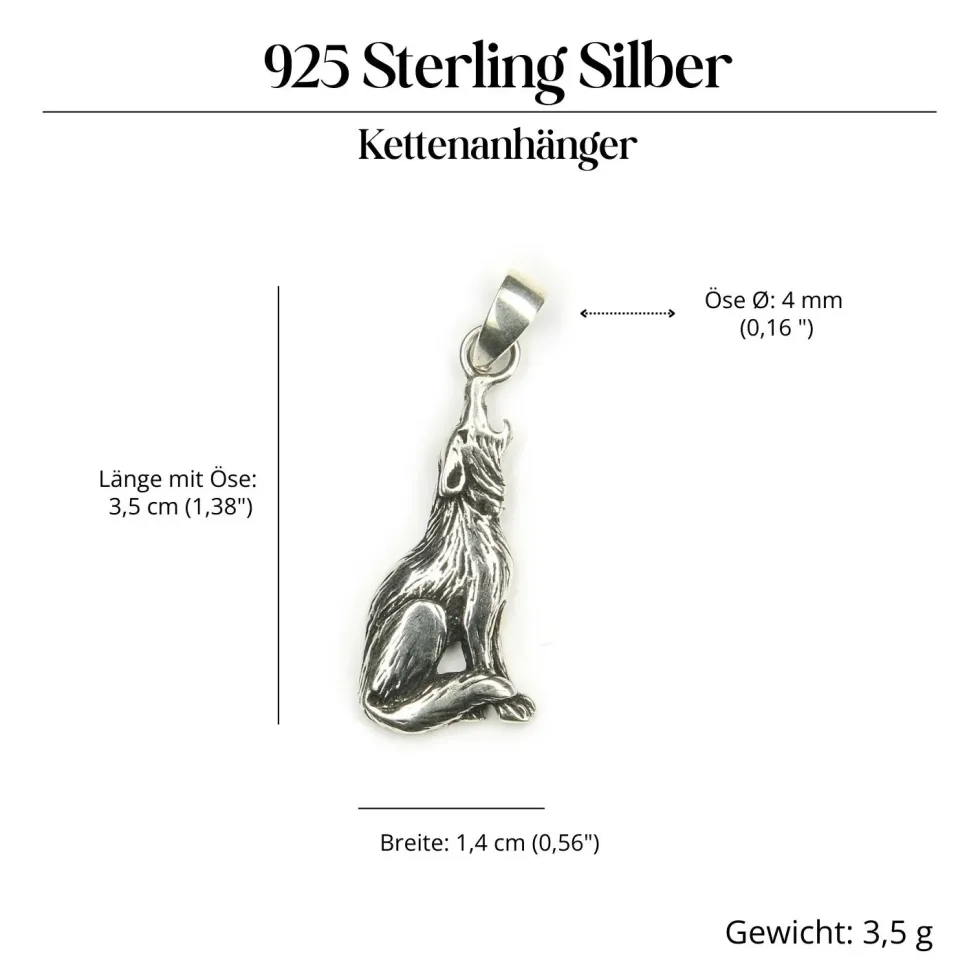 Wolf Schmuck Anhänger heulender Wolf 925 Silber