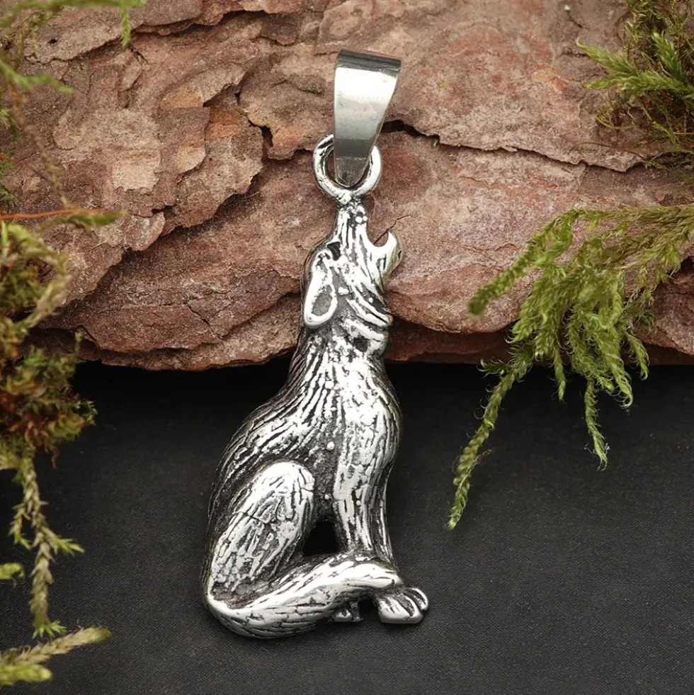 Wolf Schmuck Anhänger heulender Wolf 925 Silber