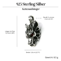 Wolf Schmuck Anhänger 925 Silber Wolfskopf rote Augen Zirkonia