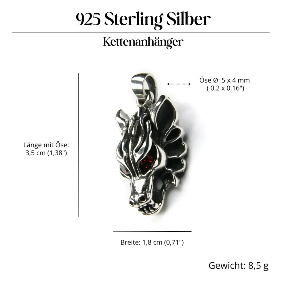 Wolf Schmuck Anhänger 925 Silber Wolfskopf rote Augen Zirkonia