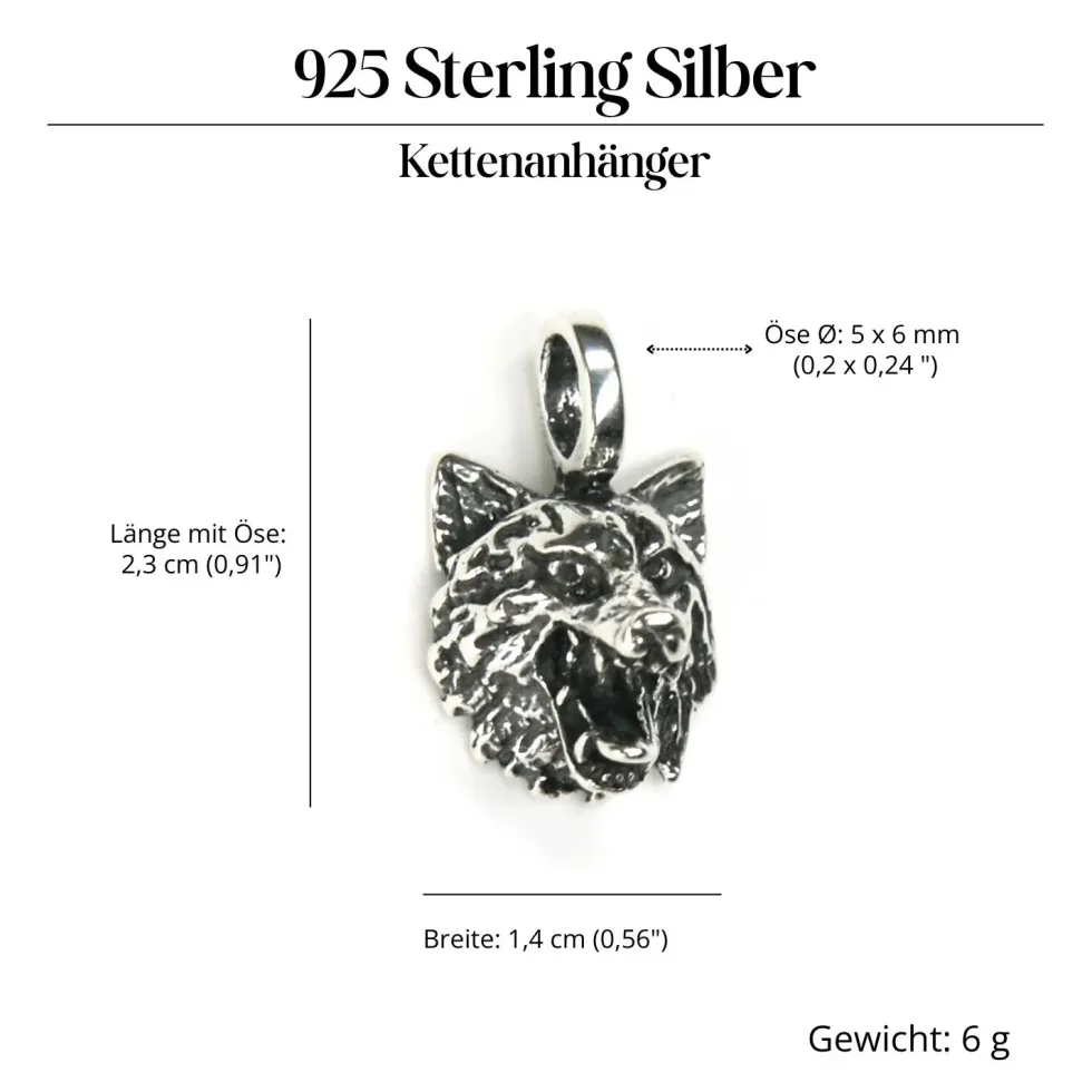 Wolf Schmuck Anhänger 925 Sterlingsilber Wolfskopf