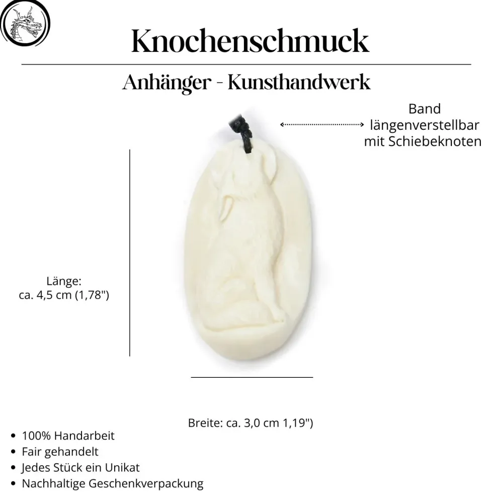 Wolf Schmuck aus Knochen Anhänger Kette