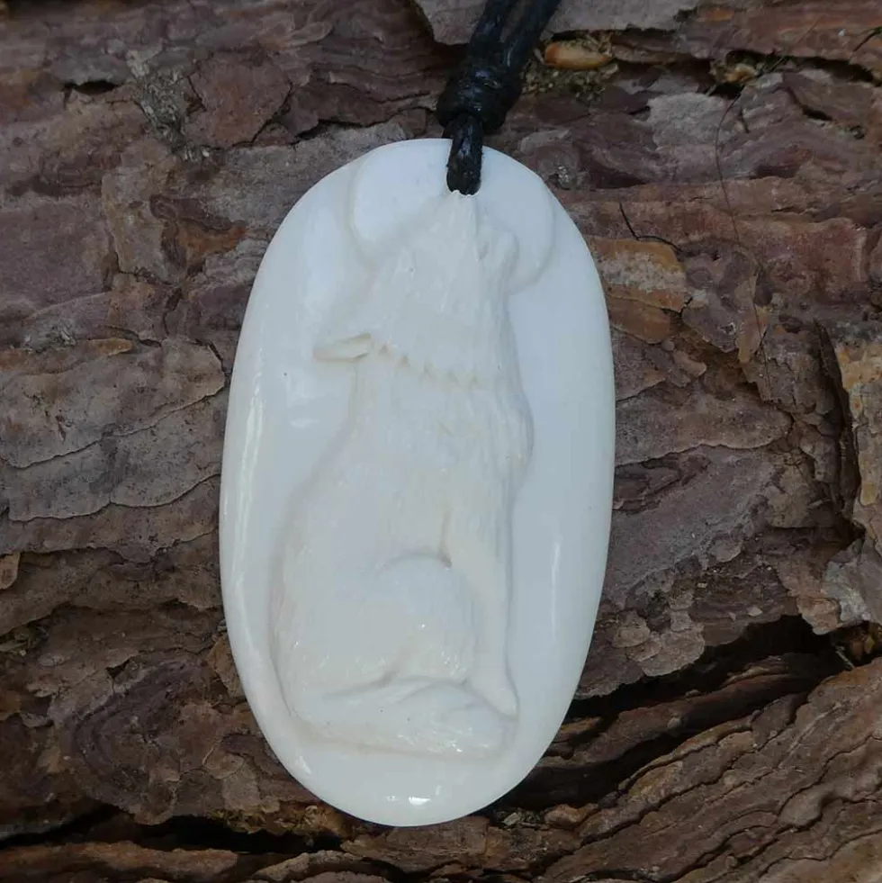 Wolf Schmuck aus Knochen Anhänger Kette
