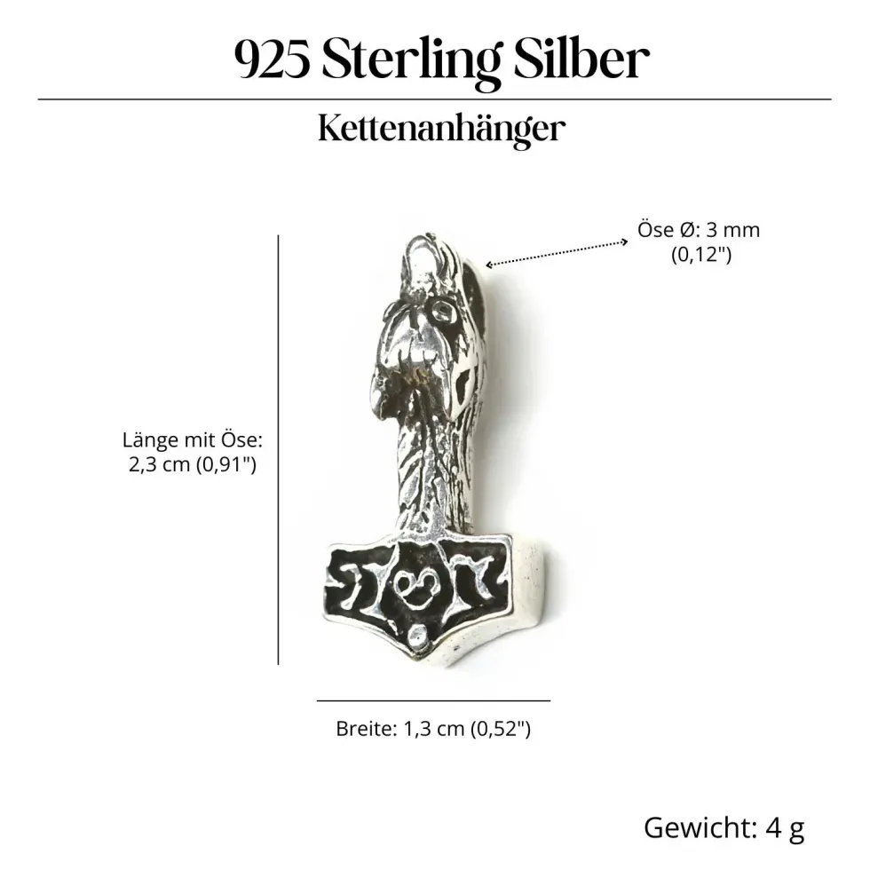 Wolfshammer Schmuck Wikinger Kettenanhänger 925 Silber