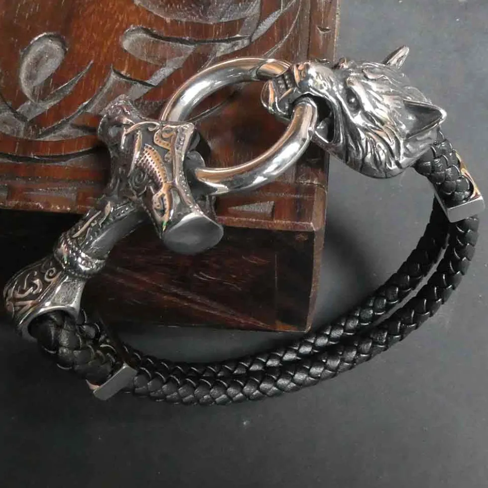 Wolf Thorshammer Armband Leder mit Edelstahl Klick Verschluss