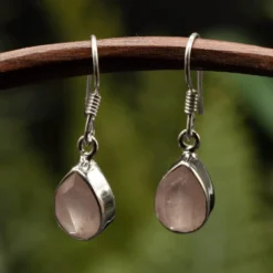 Zarte Ohrringe Rosenquarz schlicht 925 Silber Ohrhänger zeitlos