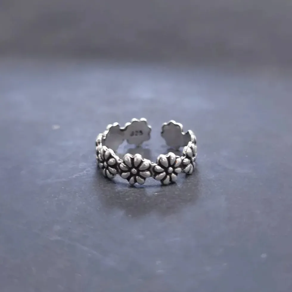 Zehenring Blumenkranz Schmuck Sommer 925 Silber Fußschmuck
