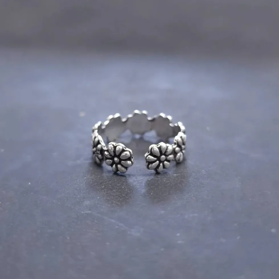 Zehenring Blumenkranz Schmuck Sommer 925 Silber Fußschmuck