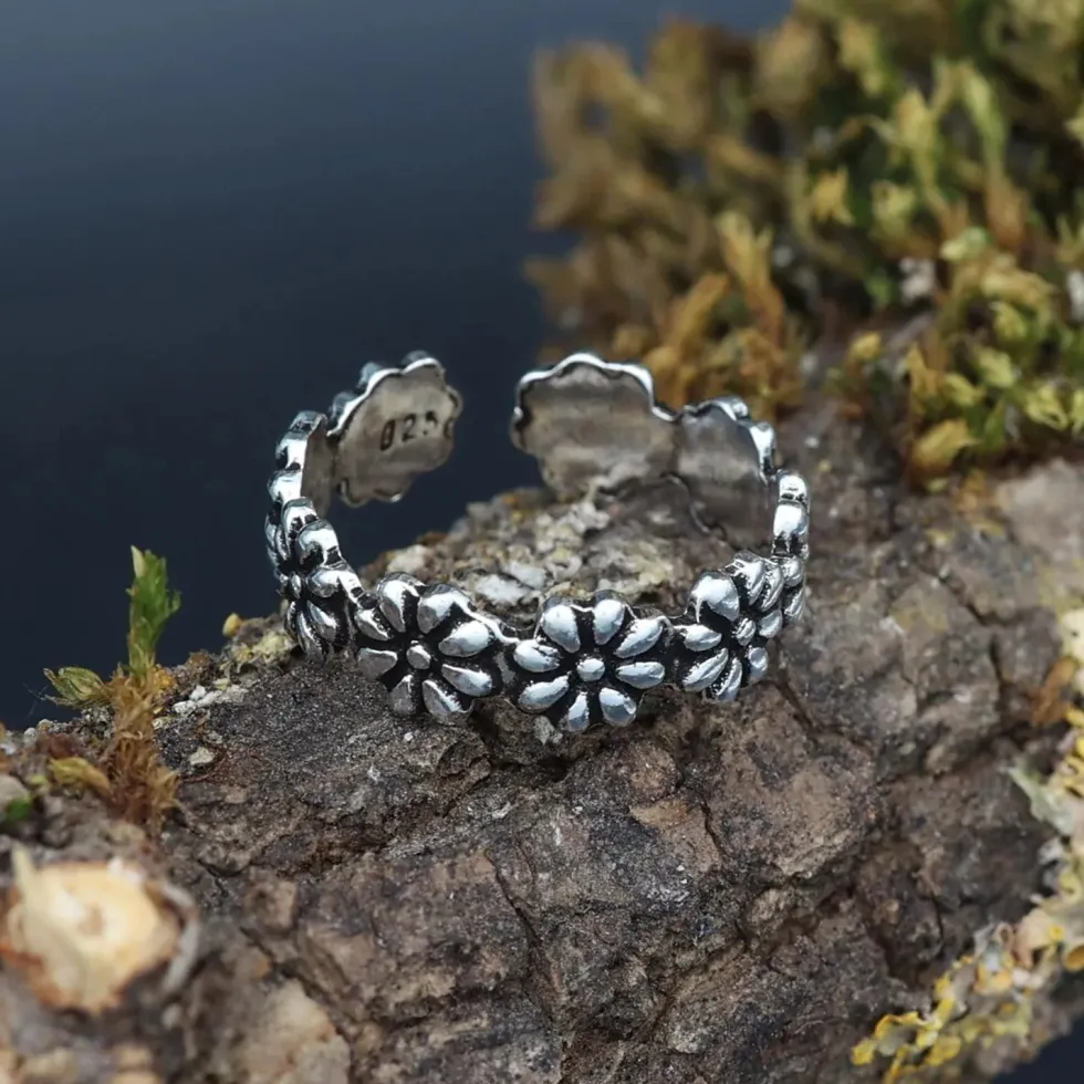 Zehenring Blumenkranz Schmuck Sommer 925 Silber Fußschmuck