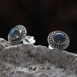 Zeitlose Ohrstecker Labradorit Damen Ohrring 925 Silber (Paar)