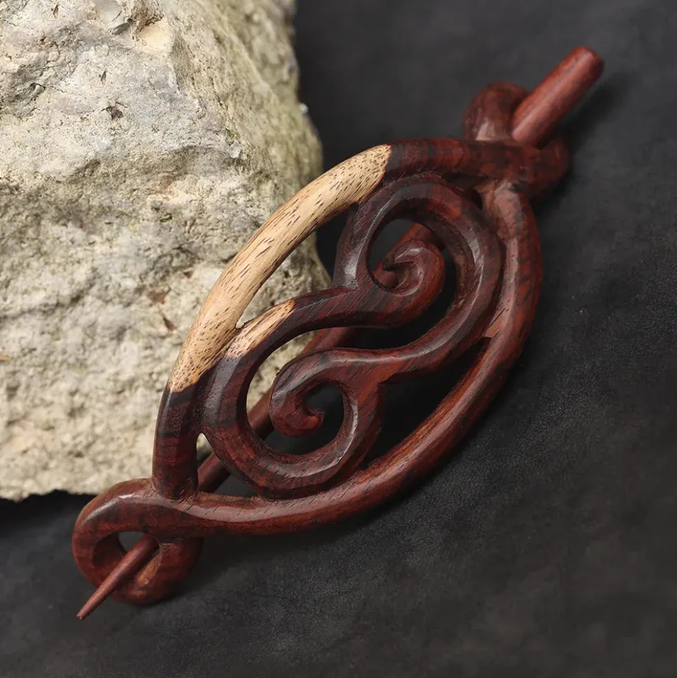 Zweifarbige Spirale Haarspange aus Holz- Holzverschluss